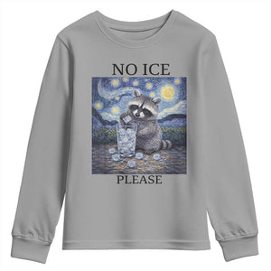 No Ice Please Youth Sweatshirt Starry Night Raccoon Trash Panda Anti ICE Meme TS14 Sport Gray Print Your Wear