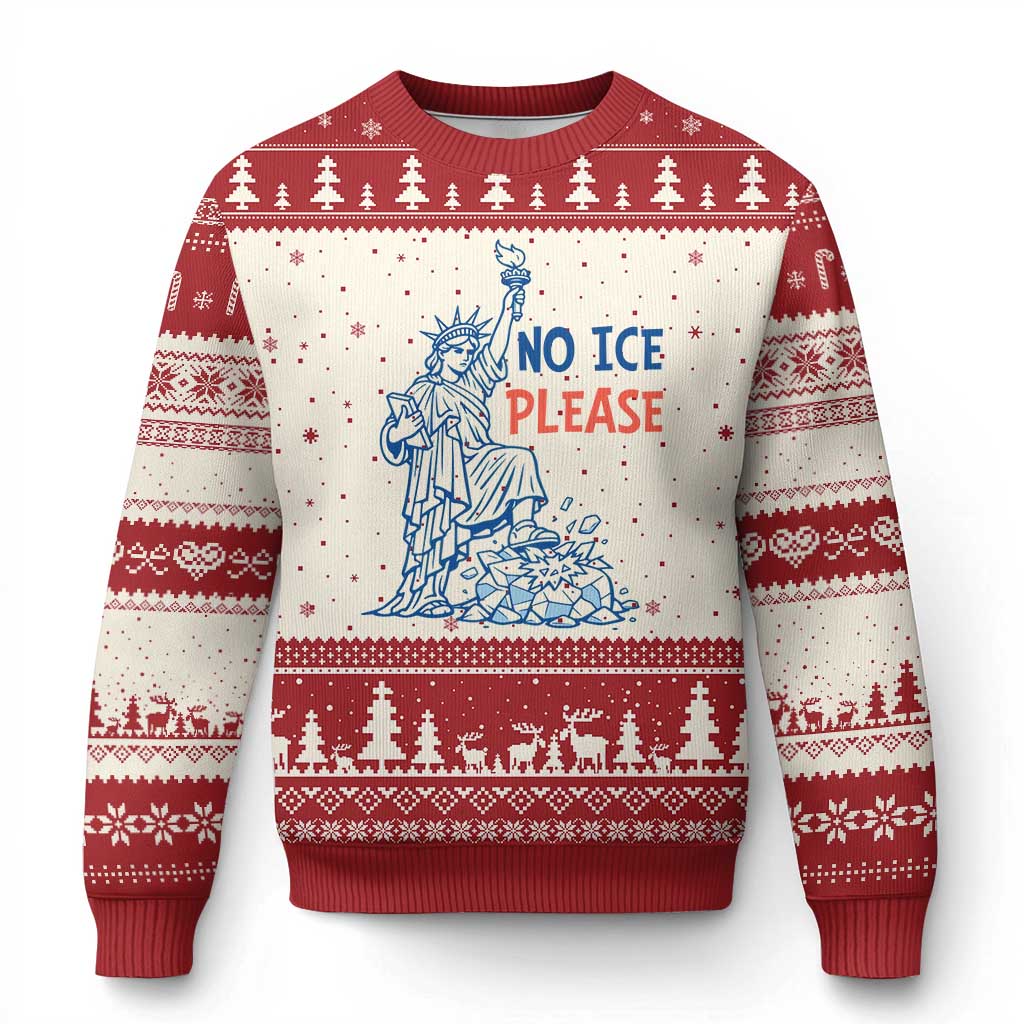 No Ice Please Ugly Christmas Sweater Funny Statue of Liberty Anti ICE Deportation Human Rights TS14 Beige Red Print Your Wear