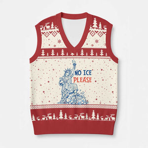 No Ice Please V-Neck Knit Sweater Vest Funny Statue of Liberty Anti ICE Deportation Human Rights TS14 Beige Red Print Your Wear