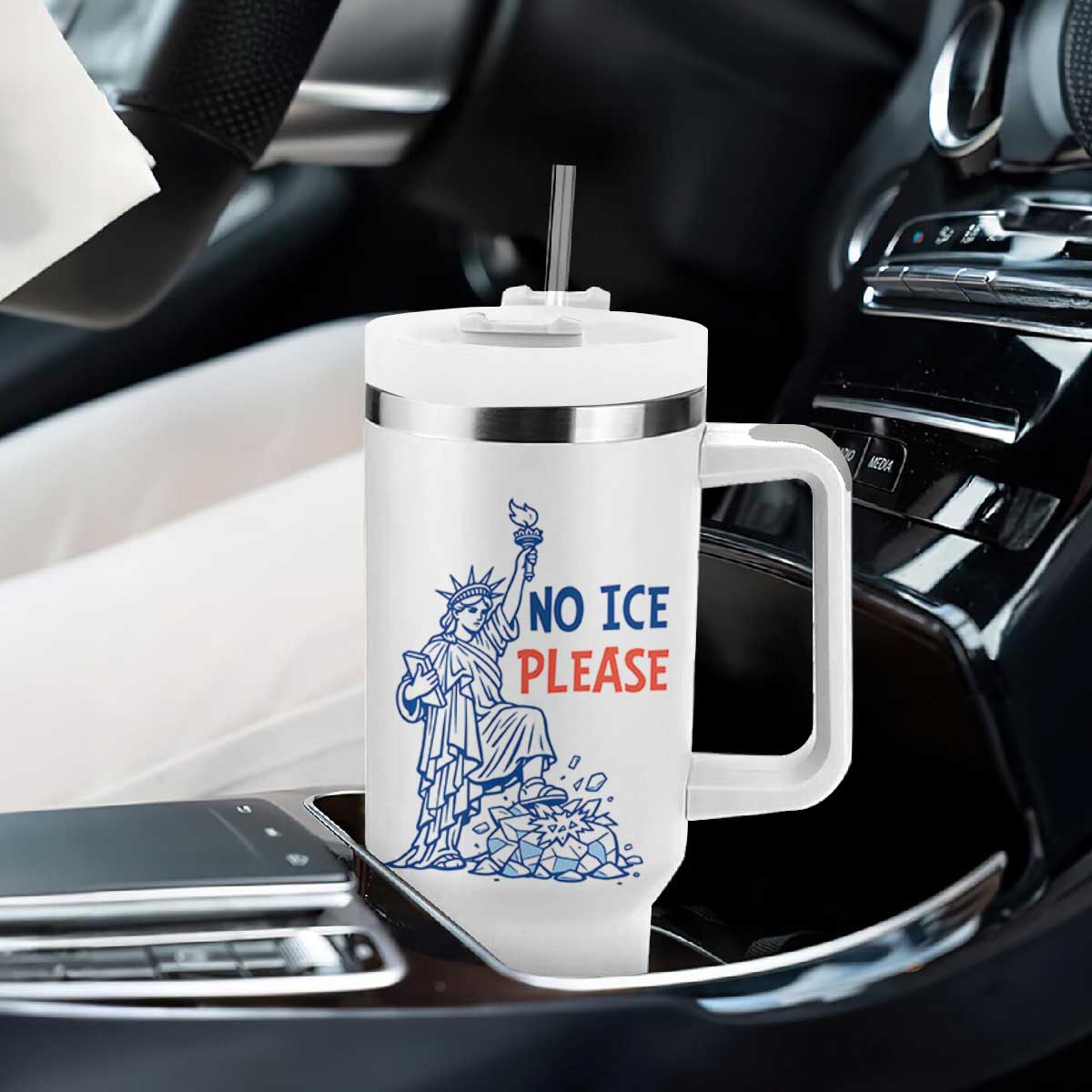 No Ice Please Tumbler With Handle Funny Statue of Liberty Anti ICE Deportation Human Rights TS14 Print Your Wear