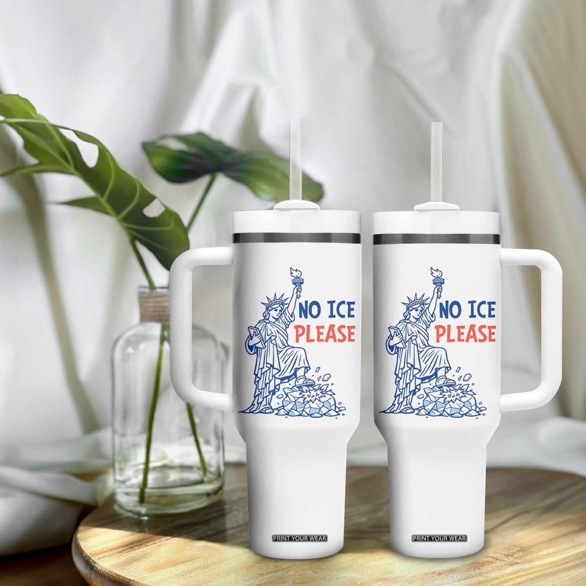 No Ice Please Tumbler With Handle Funny Statue of Liberty Anti ICE Deportation Human Rights TS14 Print Your Wear