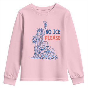No Ice Please Youth Sweatshirt Funny Statue of Liberty Anti ICE Deportation Human Rights TS14 Light Pink Print Your Wear