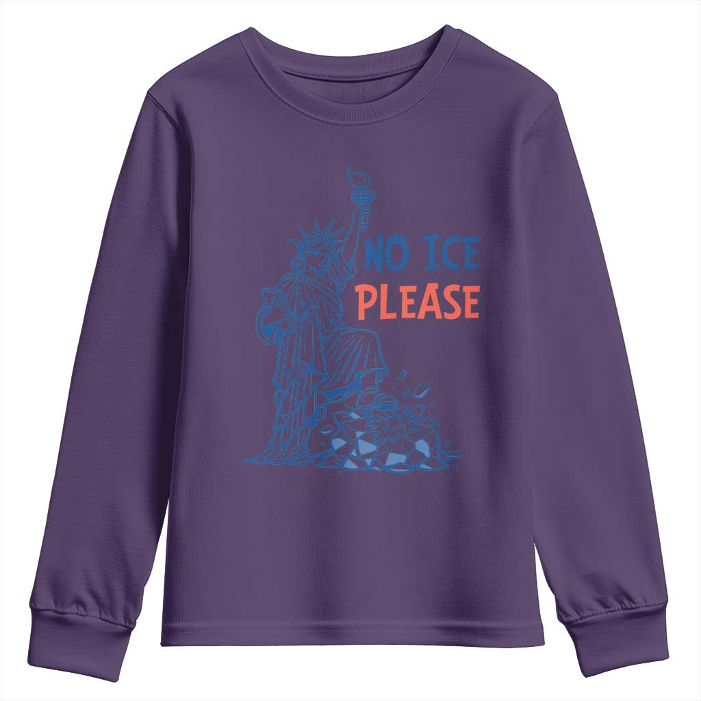 No Ice Please Youth Sweatshirt Funny Statue of Liberty Anti ICE Deportation Human Rights TS14 Purple Print Your Wear