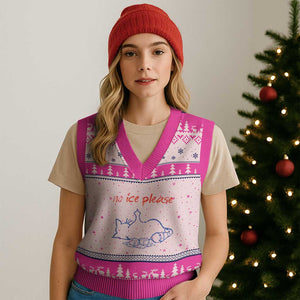 No Ice Please V-Neck Knit Sweater Vest Funny Cat Anti ICE Deportation Human Rights TS14 Hot Pink Print Your Wear