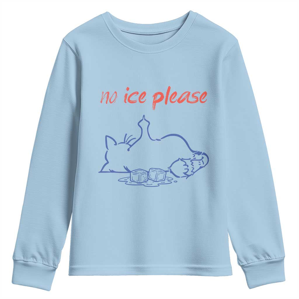 No Ice Please Youth Sweatshirt Funny Cat Anti ICE Deportation Human Rights TS14 Light Blue Print Your Wear