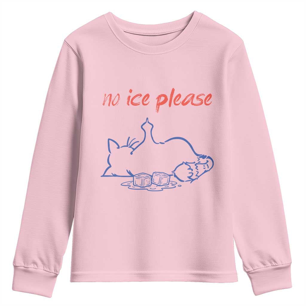 No Ice Please Youth Sweatshirt Funny Cat Anti ICE Deportation Human Rights TS14 Light Pink Print Your Wear