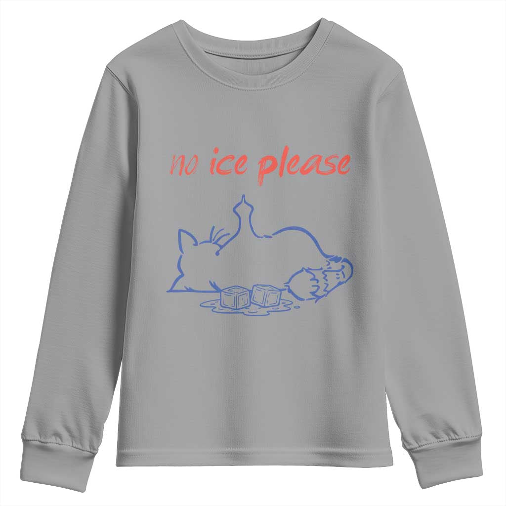 No Ice Please Youth Sweatshirt Funny Cat Anti ICE Deportation Human Rights TS14 Sport Gray Print Your Wear