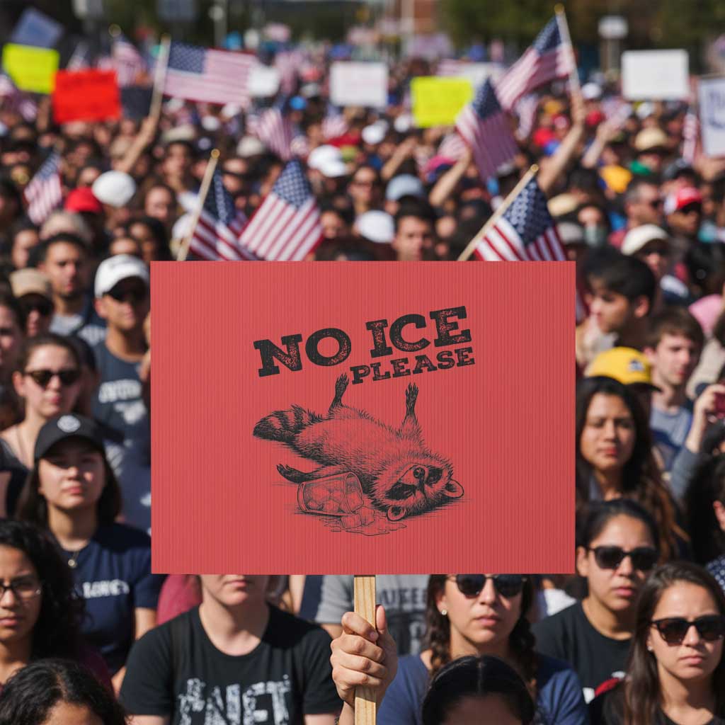 No Ice Please Protest Sign Funny Raccoon Anti ICE Deportation Human Rights TS14 Horizontal 18