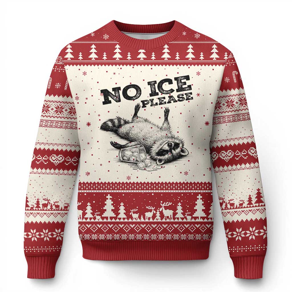 No Ice Please Ugly Christmas Sweater Funny Raccoon Anti ICE Deportation Human Rights TS14 Beige Red Print Your Wear