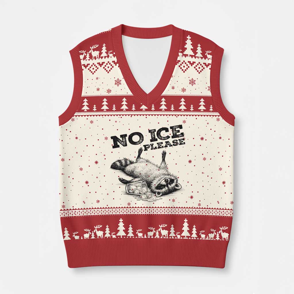 No Ice Please V-Neck Knit Sweater Vest Funny Raccoon Anti ICE Deportation Human Rights TS14 Beige Red Print Your Wear