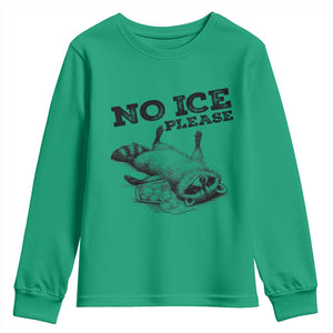 No Ice Please Youth Sweatshirt Funny Raccoon Anti ICE Deportation Human Rights TS14 Irish Green Print Your Wear