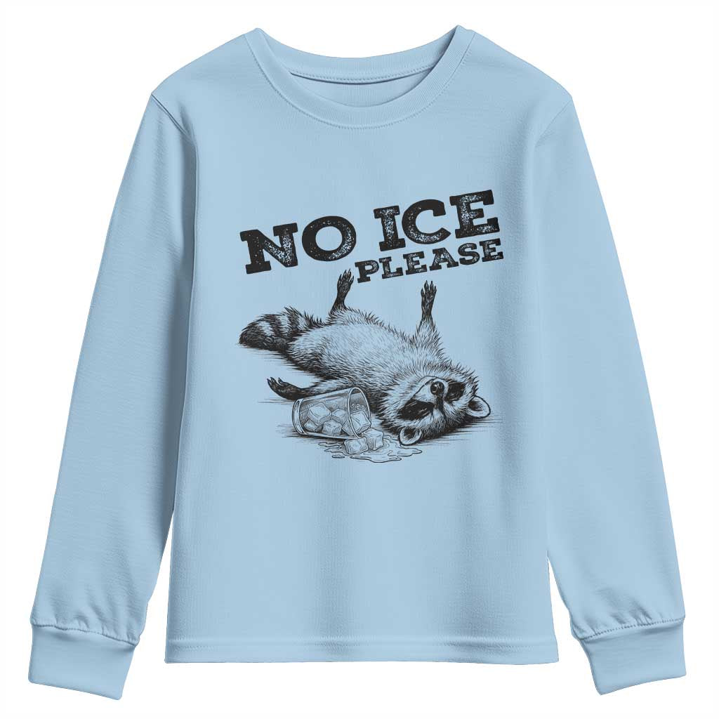 No Ice Please Youth Sweatshirt Funny Raccoon Anti ICE Deportation Human Rights TS14 Light Blue Print Your Wear