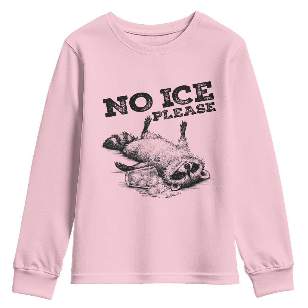 No Ice Please Youth Sweatshirt Funny Raccoon Anti ICE Deportation Human Rights TS14 Light Pink Print Your Wear