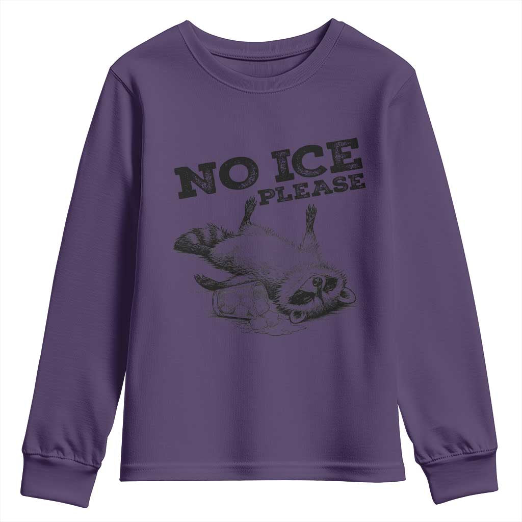 No Ice Please Youth Sweatshirt Funny Raccoon Anti ICE Deportation Human Rights TS14 Purple Print Your Wear