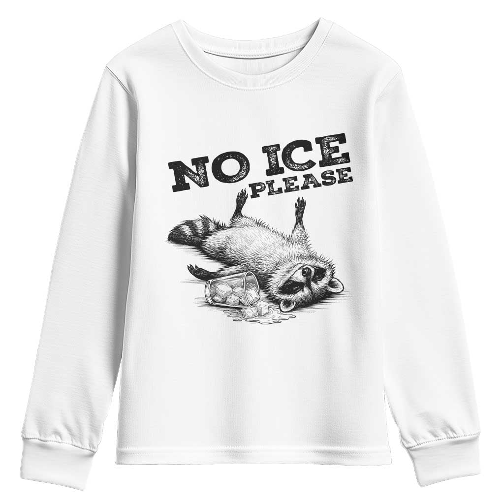 No Ice Please Youth Sweatshirt Funny Raccoon Anti ICE Deportation Human Rights TS14 White Print Your Wear