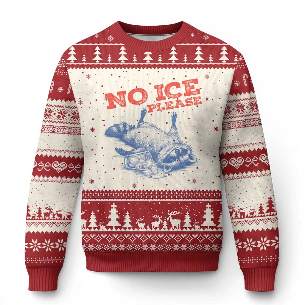 No Ice Please Ugly Christmas Sweater Funny Raccoon Trash Panda Anti ICE Meme TS14 Beige Red Print Your Wear