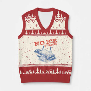No Ice Please V-Neck Knit Sweater Vest Funny Raccoon Trash Panda Anti ICE Meme TS14 Beige Red Print Your Wear