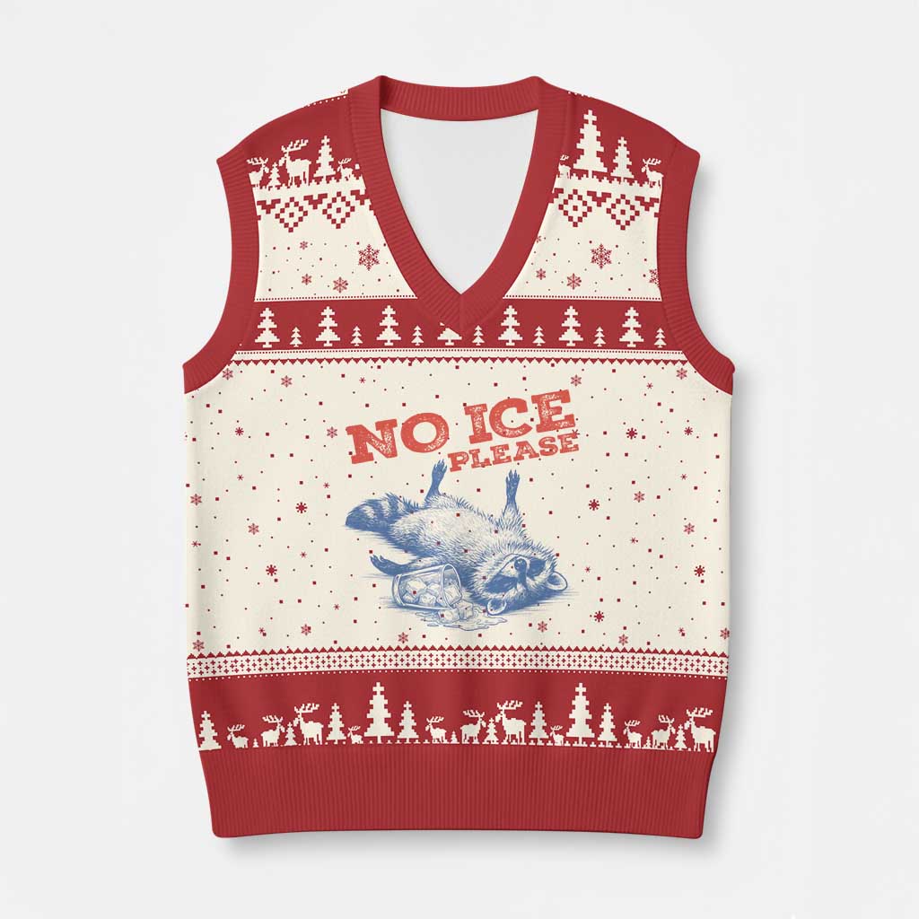 No Ice Please V-Neck Knit Sweater Vest Funny Raccoon Trash Panda Anti ICE Meme TS14 Beige Red Print Your Wear