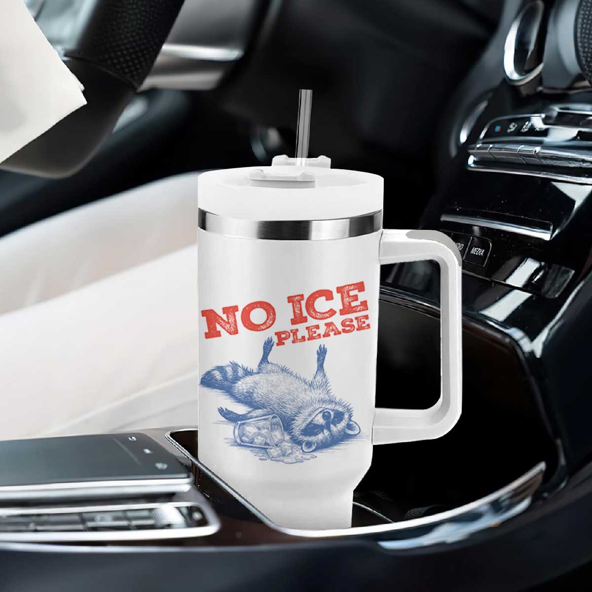No Ice Please Tumbler With Handle Funny Raccoon Trash Panda Anti ICE Meme TS14 Print Your Wear