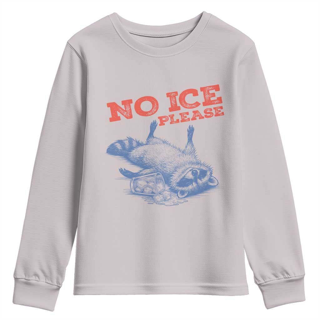 No Ice Please Youth Sweatshirt Funny Raccoon Trash Panda Anti ICE Meme TS14 Ice Gray Print Your Wear