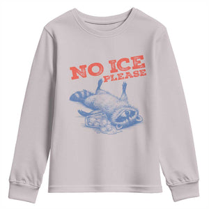 No Ice Please Youth Sweatshirt Funny Raccoon Trash Panda Anti ICE Meme TS14 Ice Gray Print Your Wear