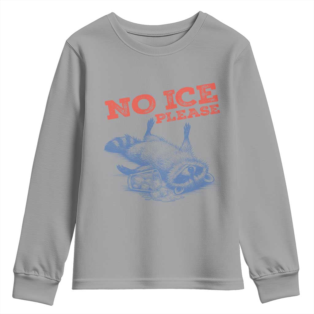 No Ice Please Youth Sweatshirt Funny Raccoon Trash Panda Anti ICE Meme TS14 Sport Gray Print Your Wear