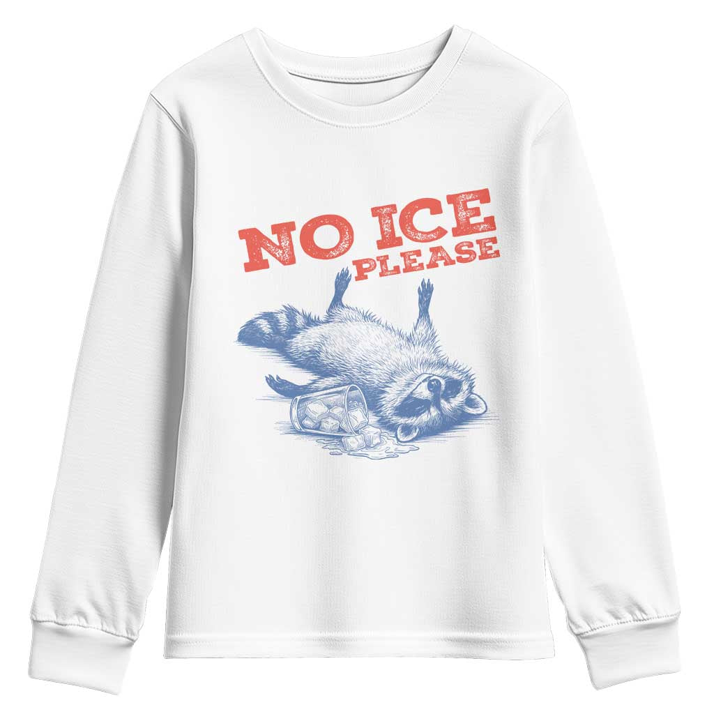No Ice Please Youth Sweatshirt Funny Raccoon Trash Panda Anti ICE Meme TS14 White Print Your Wear