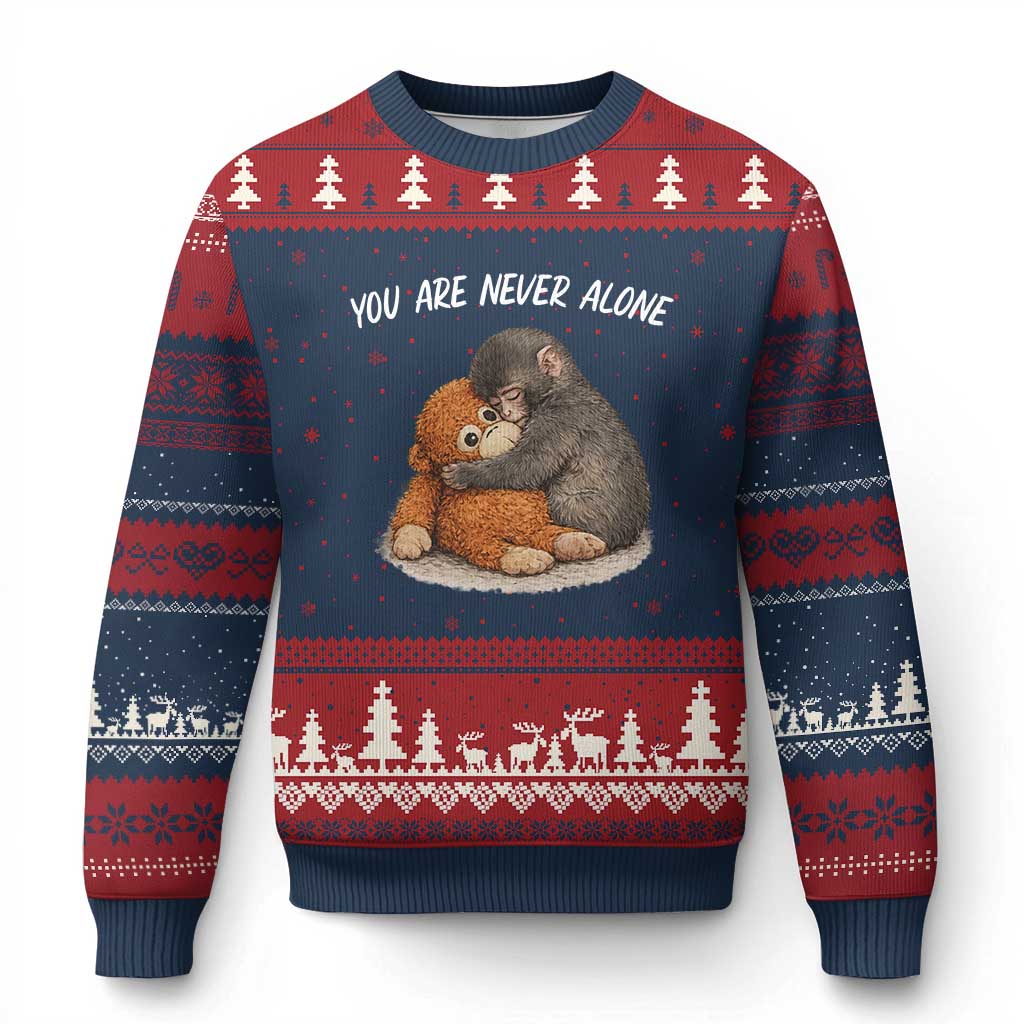 Punch Monkey Ugly Christmas Sweater You Are Never Alone Brave TS14 Navy Red Print Your Wear