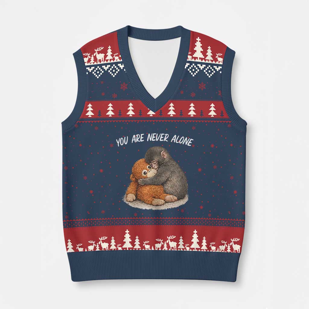Punch Monkey V-Neck Knit Sweater Vest You Are Never Alone Brave TS14 Navy Red Print Your Wear