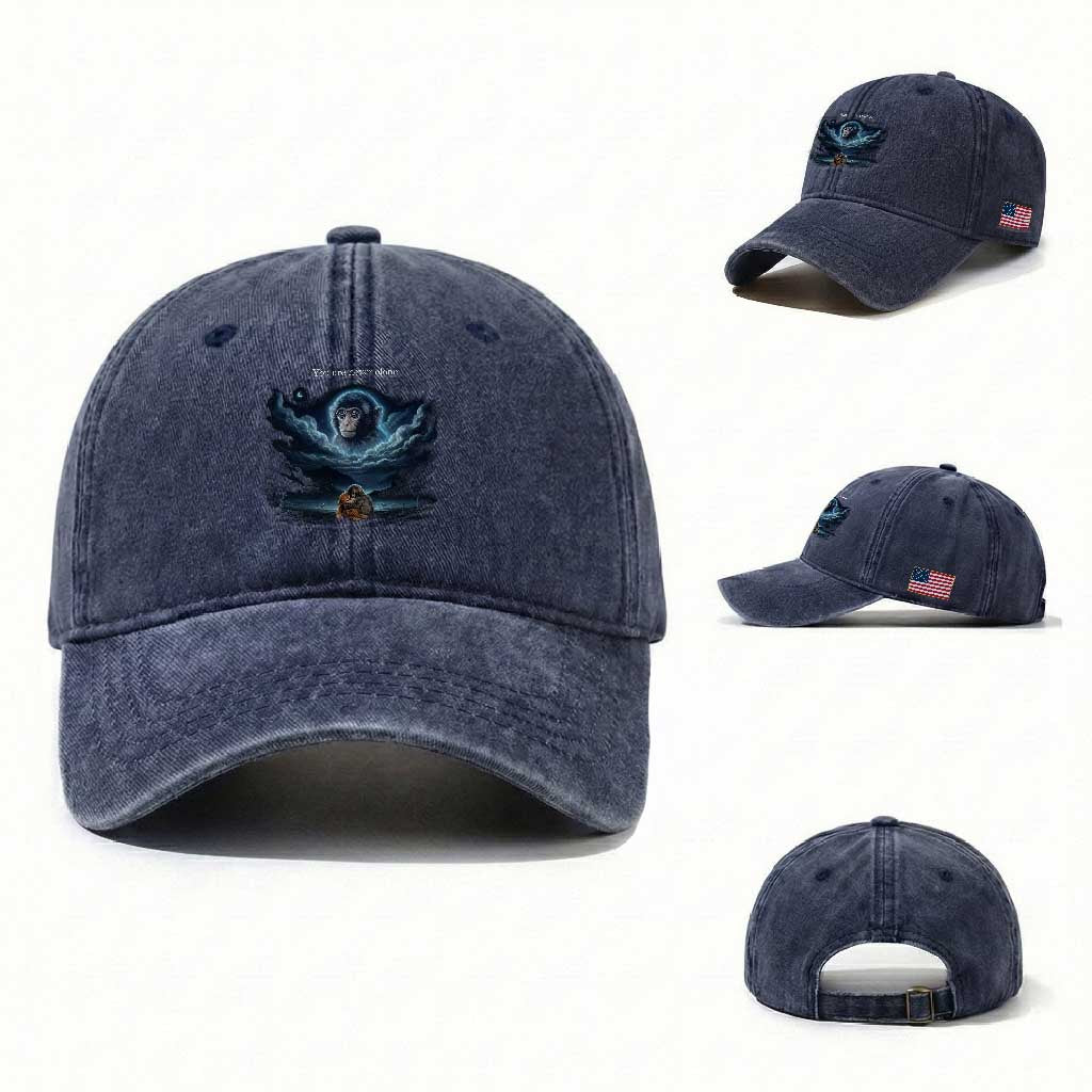 Baby Monkey Punch Washed Cotton Baseball Cap You Are Never Alone Brave TS14 Washed Cap Universal Fit Navy Print Your Wear