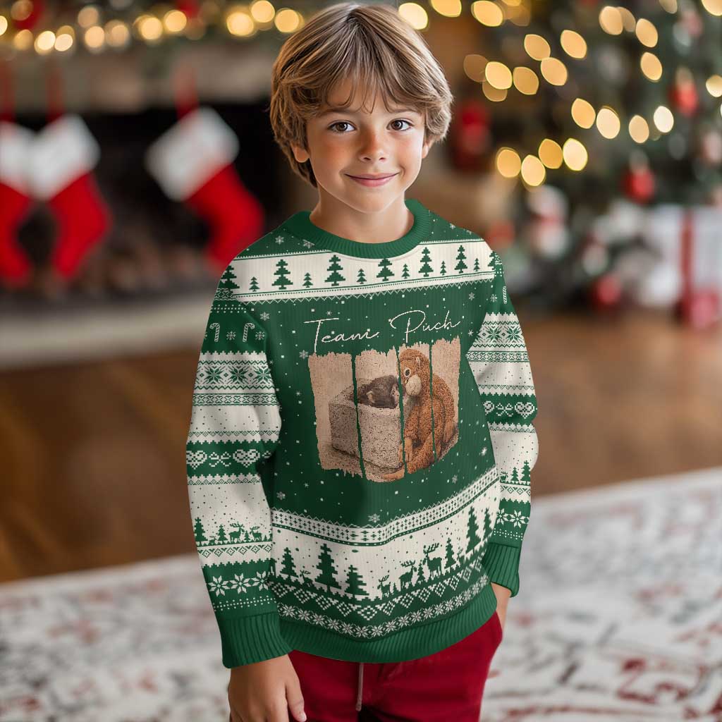 Team Punch Ugly Christmas Sweater Baby Monkey And Plush Toy Viral TS14 Forest Green Beige Print Your Wear