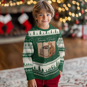 Team Punch Ugly Christmas Sweater Baby Monkey And Plush Toy Viral TS14 Forest Green Beige Print Your Wear