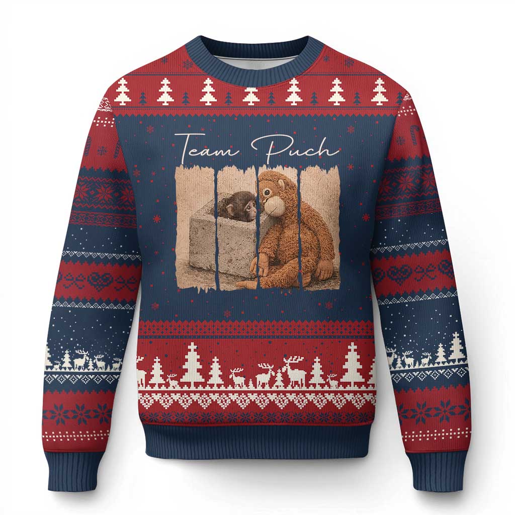 Team Punch Ugly Christmas Sweater Baby Monkey And Plush Toy Viral TS14 Navy Red Print Your Wear