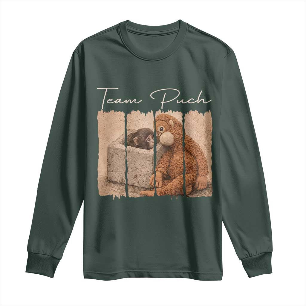 Team Punch Long Sleeve Shirt Baby Monkey And Plush Toy Viral TS14 Dark Forest Green Print Your Wear