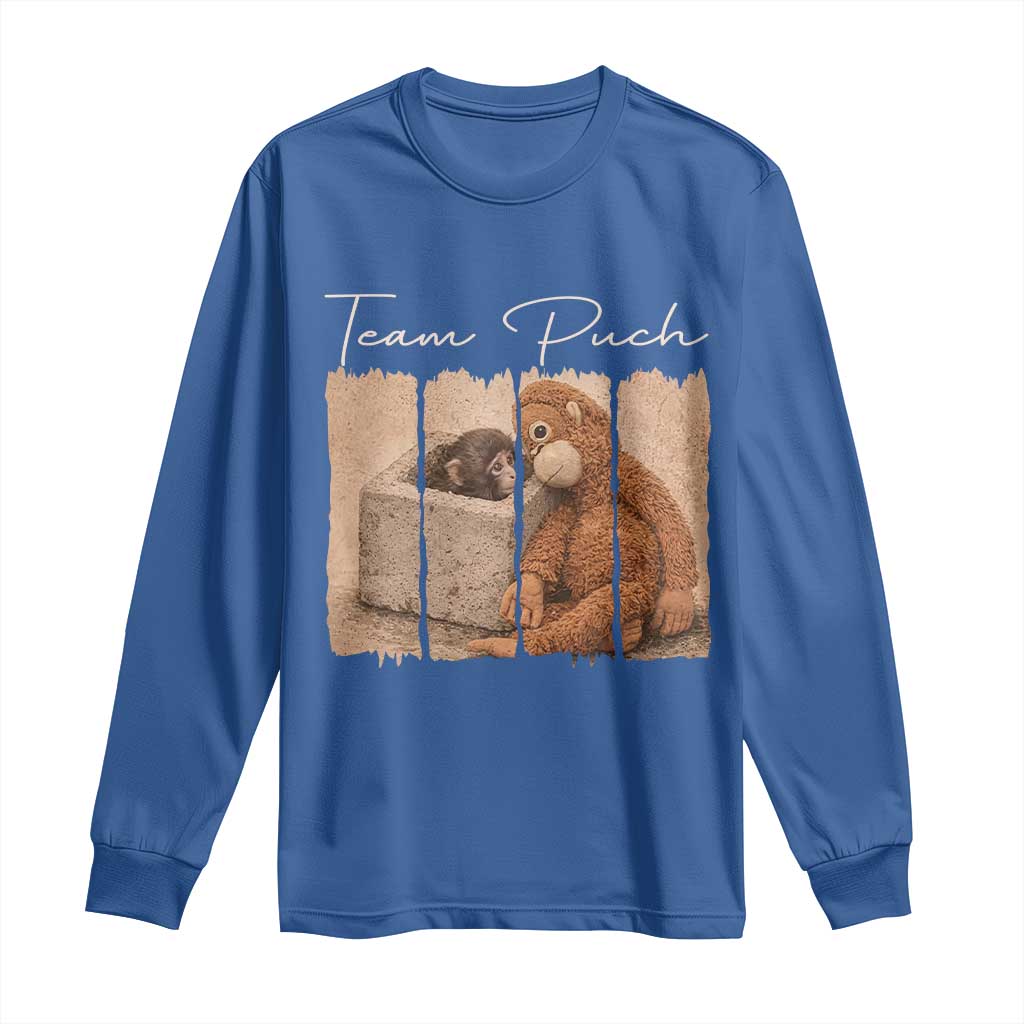 Team Punch Long Sleeve Shirt Baby Monkey And Plush Toy Viral TS14 Royal Blue Print Your Wear