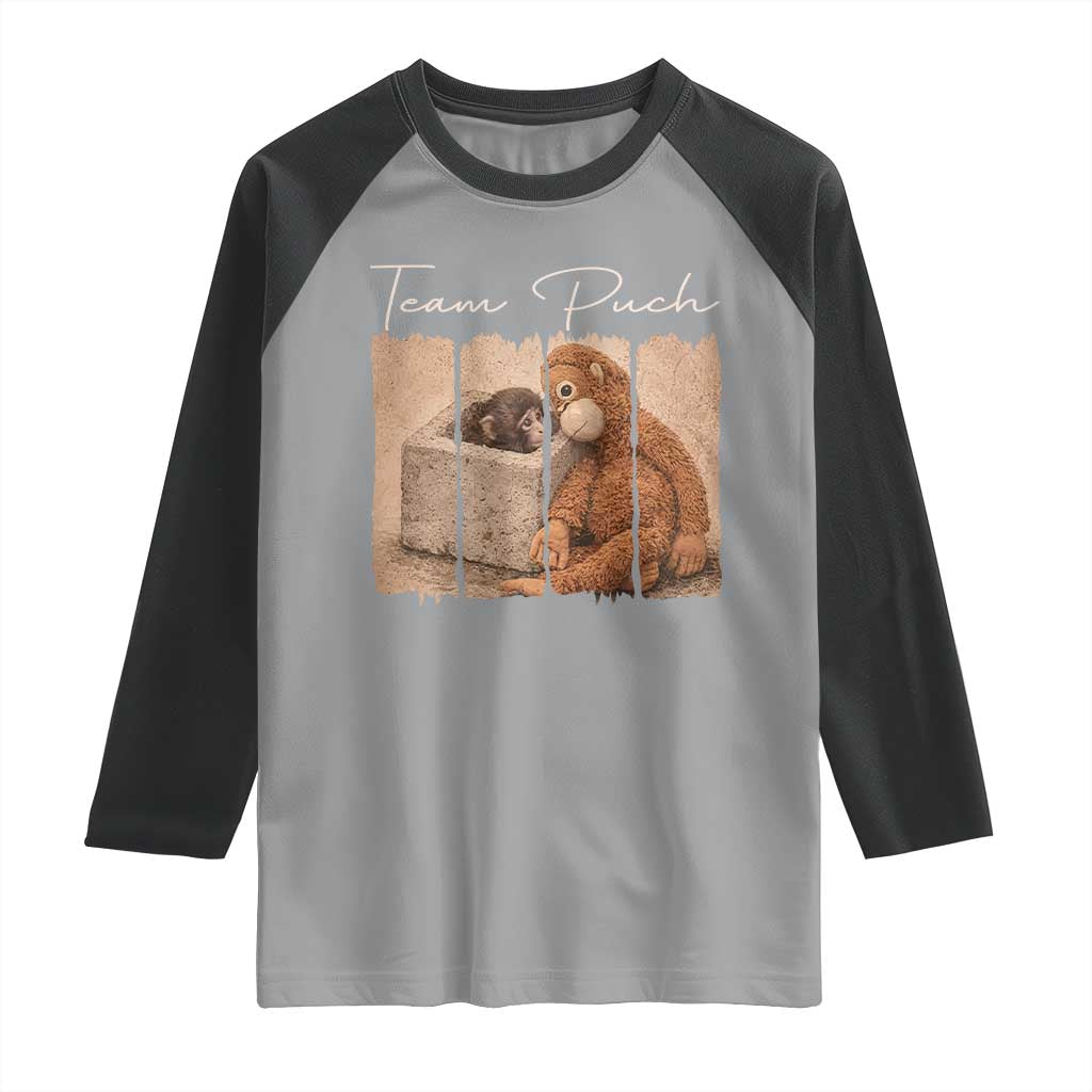 Team Punch Raglan Shirt Baby Monkey And Plush Toy Viral TS14 Sport Gray Black Print Your Wear