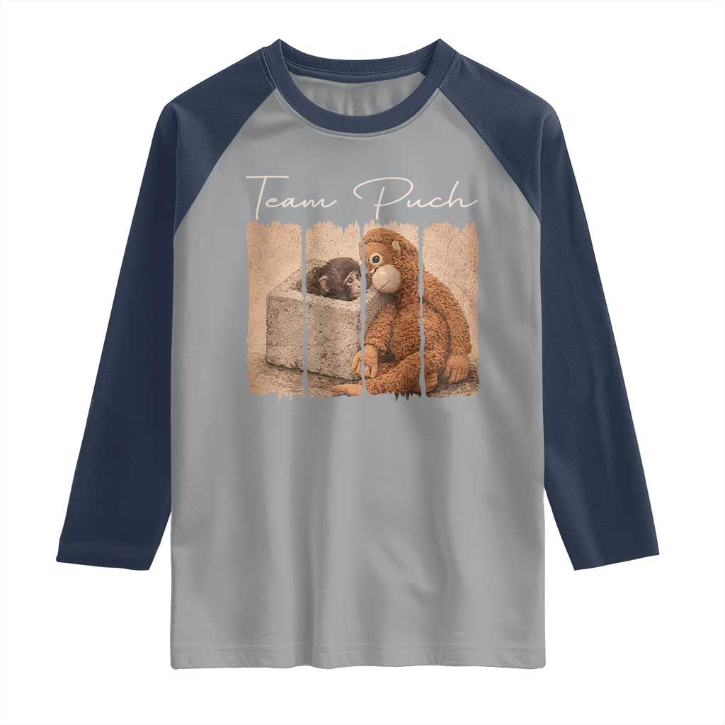 Team Punch Raglan Shirt Baby Monkey And Plush Toy Viral TS14 Sport Gray Navy Print Your Wear