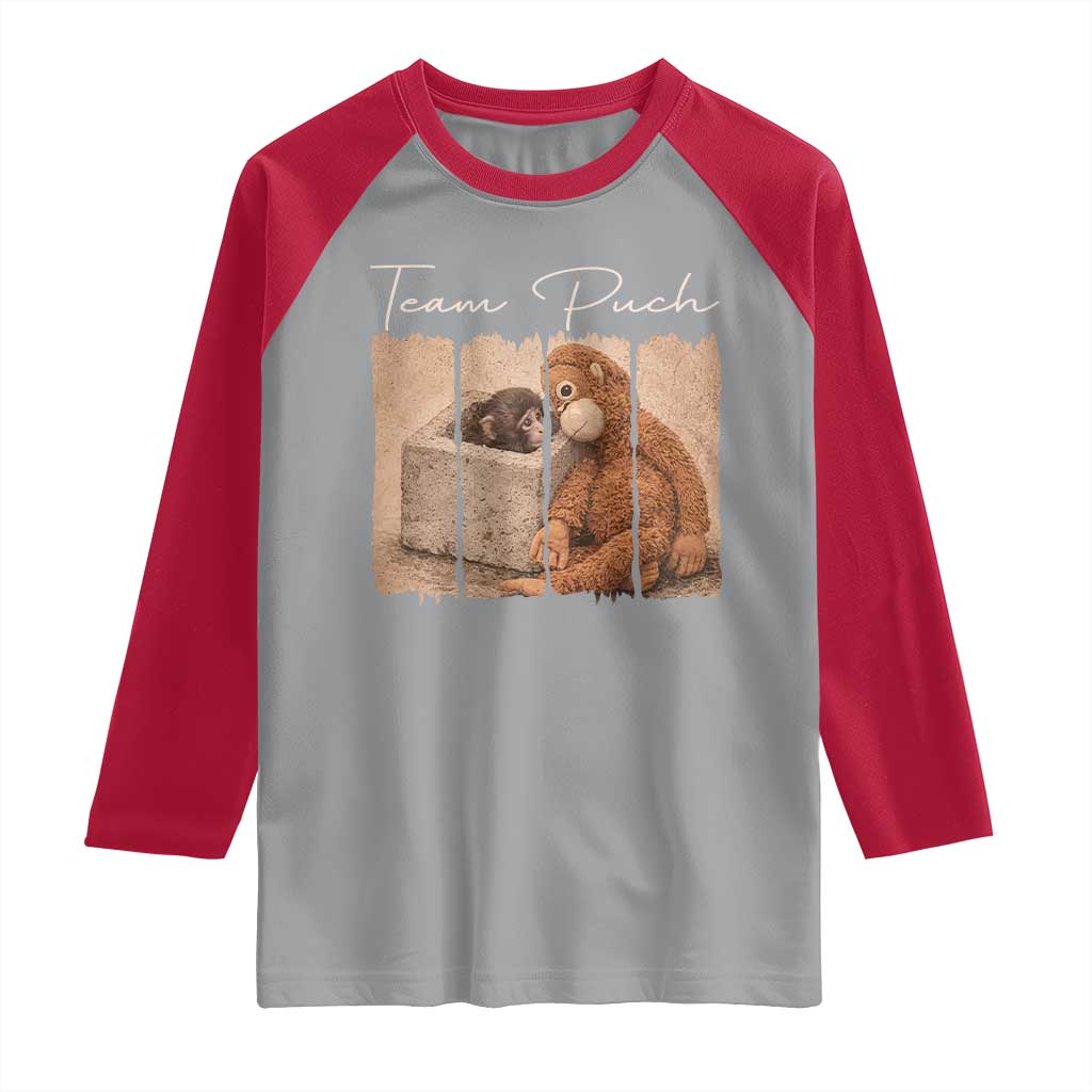 Team Punch Raglan Shirt Baby Monkey And Plush Toy Viral TS14 Sport Gray Red Print Your Wear
