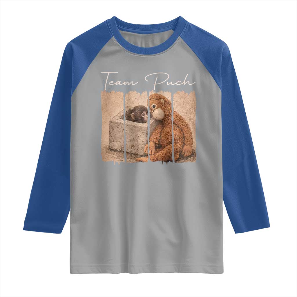 Team Punch Raglan Shirt Baby Monkey And Plush Toy Viral TS14 Sport Gray Royal Print Your Wear