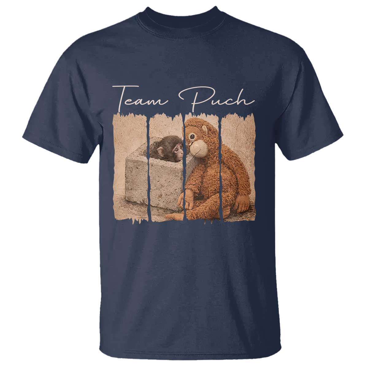 Team Punch T Shirt Baby Monkey And Plush Toy Viral TS14 Navy Print Your Wear