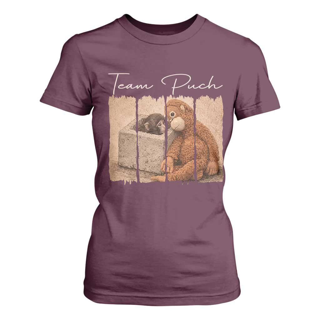 Team Punch T Shirt For Women Baby Monkey And Plush Toy Viral TS14 Maroon Print Your Wear