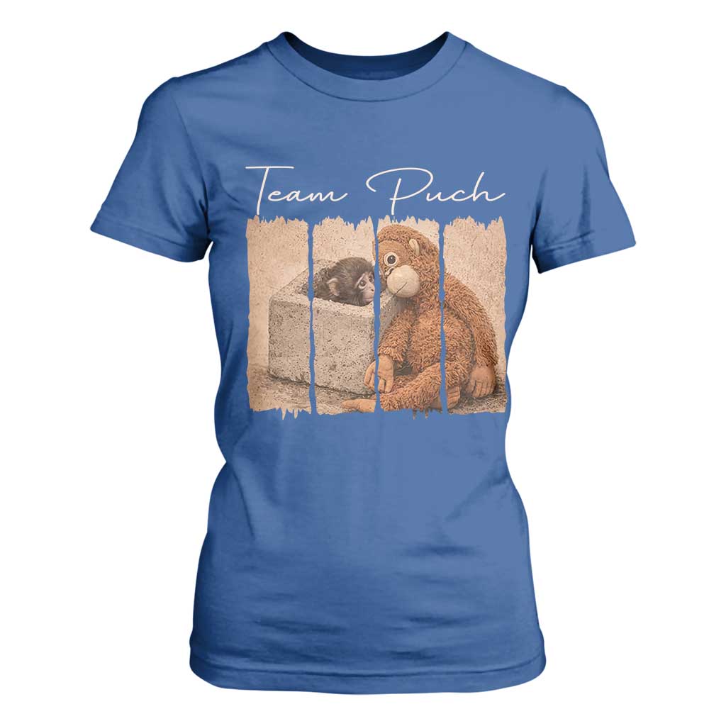 Team Punch T Shirt For Women Baby Monkey And Plush Toy Viral TS14 Royal Blue Print Your Wear