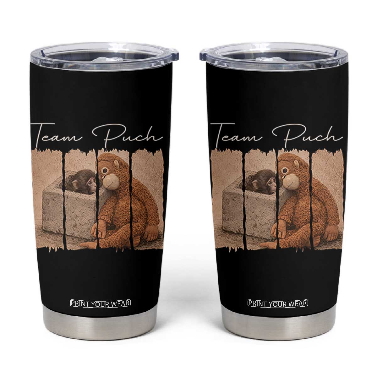 Team Punch Tumbler Cup Baby Monkey And Plush Toy Viral TS14 Black Print Your Wear