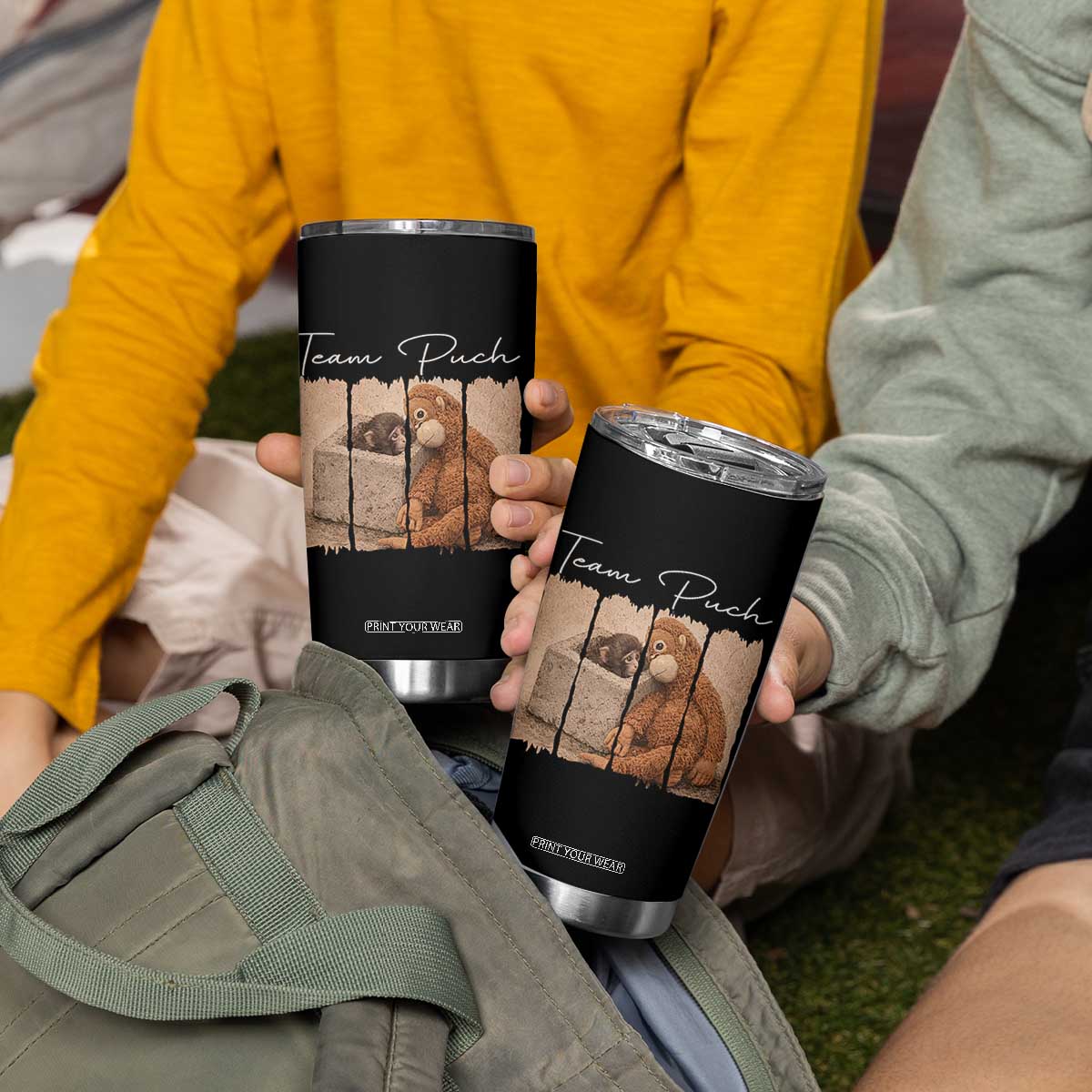 Team Punch Tumbler Cup Baby Monkey And Plush Toy Viral TS14 Print Your Wear