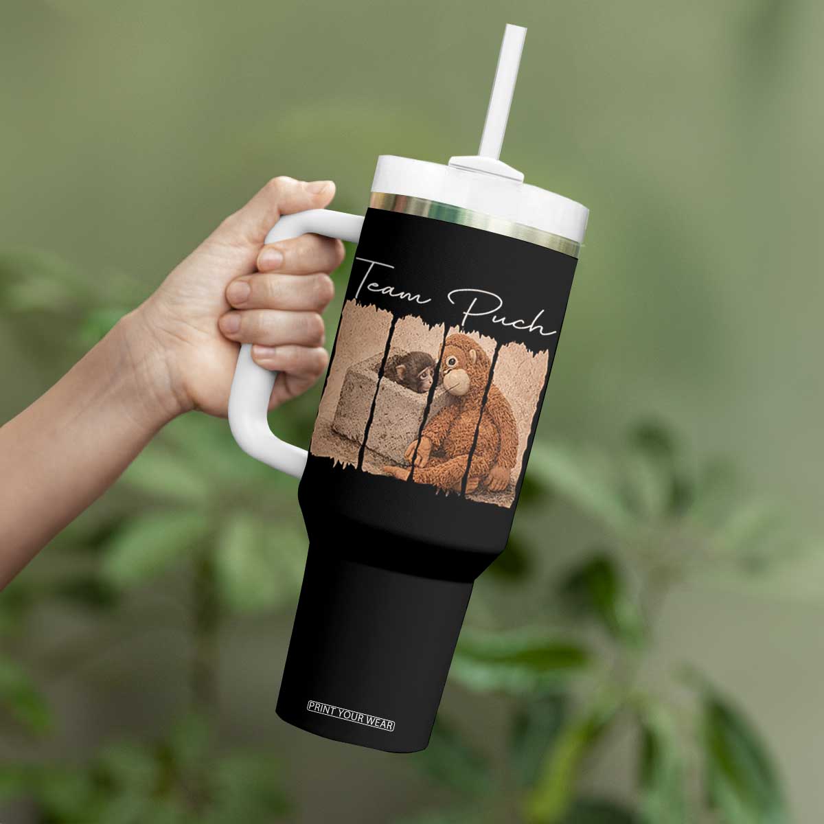 Team Punch Tumbler With Handle Baby Monkey And Plush Toy Viral TS14 Print Your Wear
