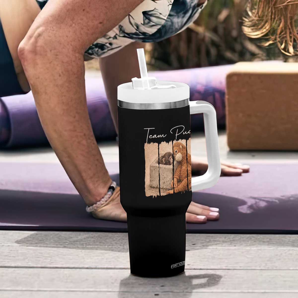Team Punch Tumbler With Handle Baby Monkey And Plush Toy Viral TS14 Print Your Wear