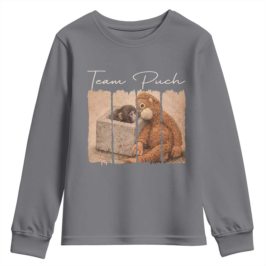 Team Punch Youth Sweatshirt Baby Monkey And Plush Toy Viral TS14 Charcoal Print Your Wear
