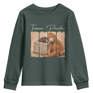 Team Punch Youth Sweatshirt Baby Monkey And Plush Toy Viral TS14 Dark Forest Green Print Your Wear