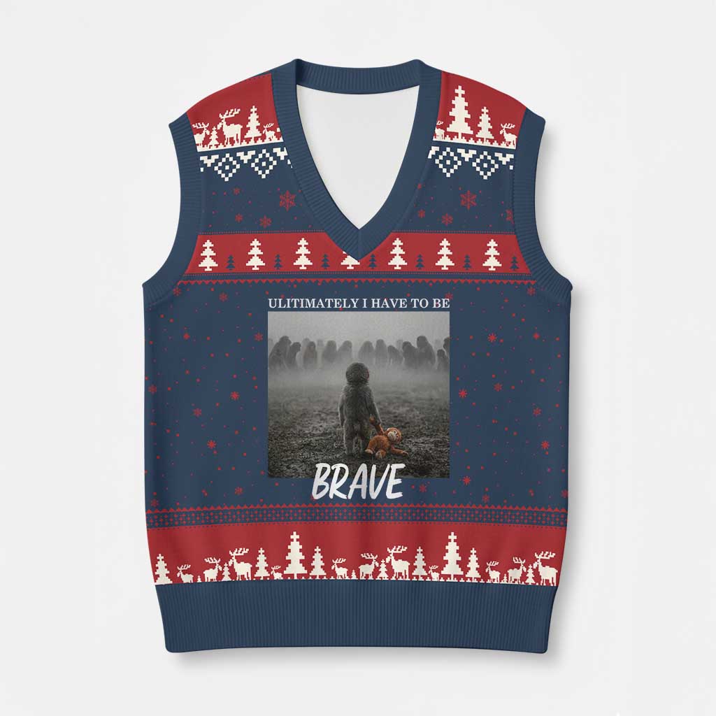 Sad Punch Monkey V-Neck Knit Sweater Vest Ultimately I Have To Be Brave TS14 Navy Red Print Your Wear