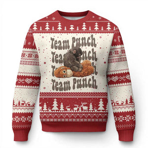 Team Punch Monkey Ugly Christmas Sweater Baby Monkey And Plush Toy Viral TS14 Beige Red Print Your Wear